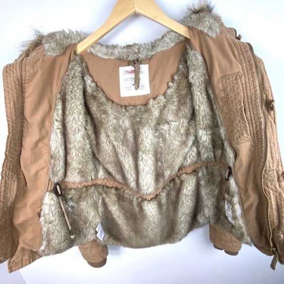 Aritzia TNA Fur Lined Brown Military Jacket Sz XS - Picture 4 of 8